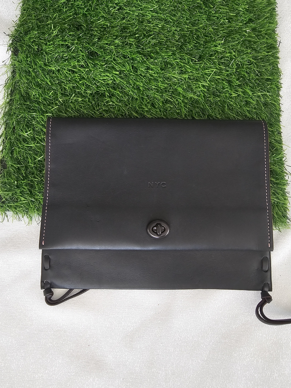 Coach NYC Black Leather with Turn-Lock Clutch